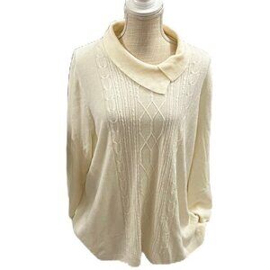 Allison Daley Cream Cowl Neck Cable Knit Sweater